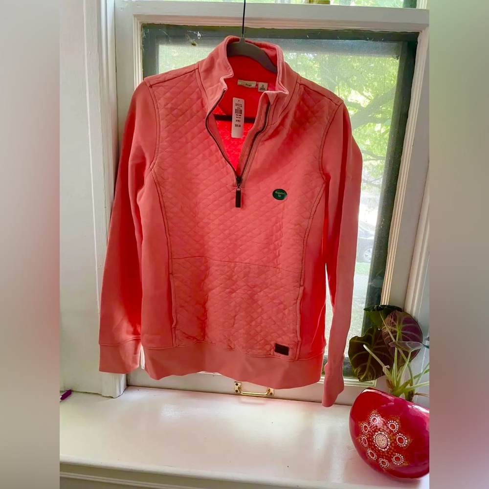 L.L. Bean Quarter Zip Pullover ~ Quilted warm coral.